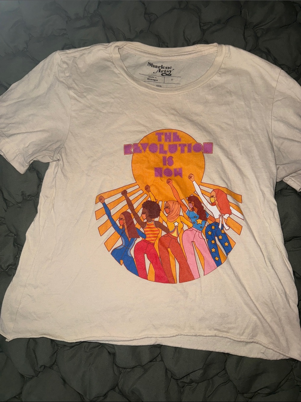 The Revolution Is Now Graphic Tee - White with Orange & Pink Art
